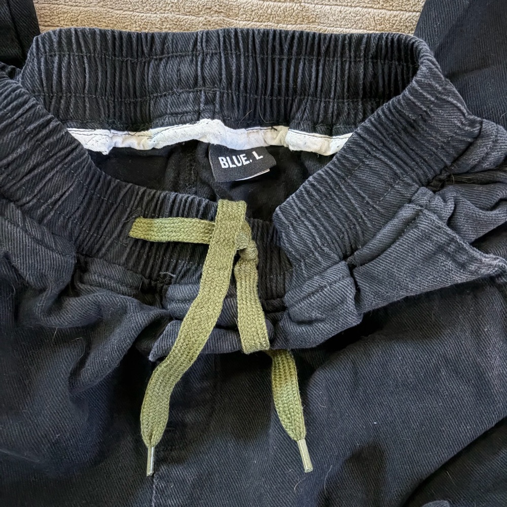 Black Joggers with Green Drawstring